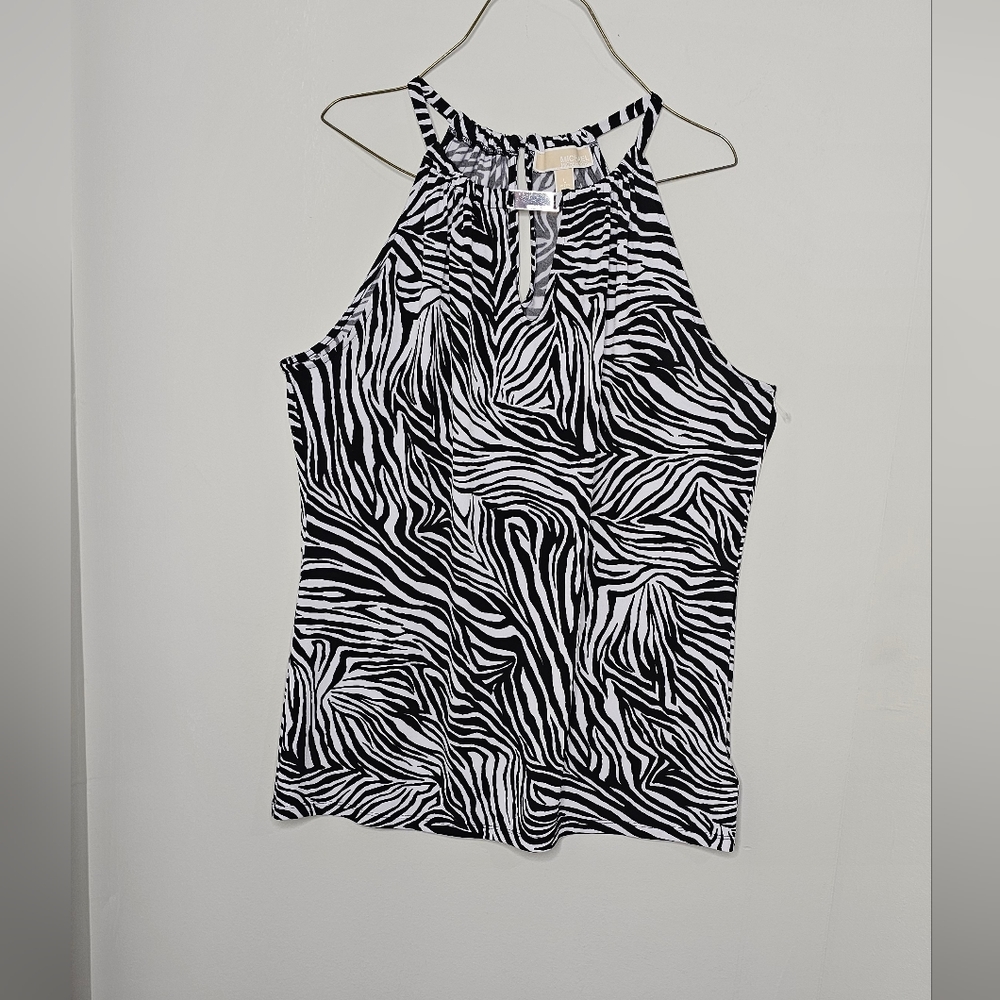 Michael Michael Kors Zebra Print Halter Top with Metal Logo - Women's Large